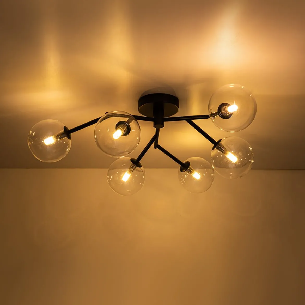 Funky Branch Style 6-Light Clear Glass Bubble Semi Flush Mount