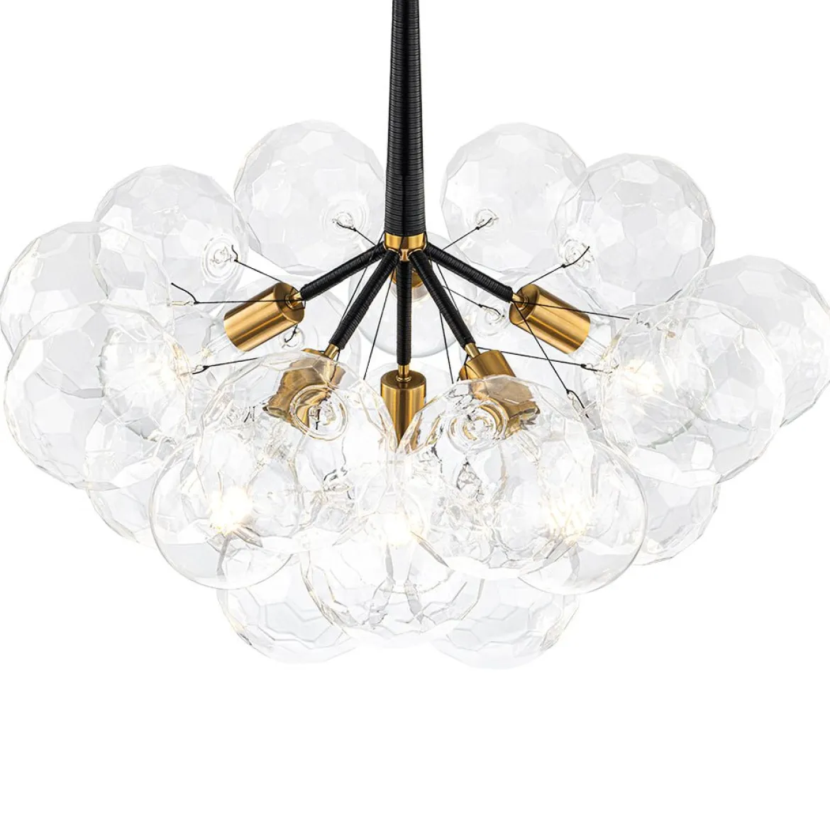Funky Cluster Clear Faceted Glass Orb Bubble Chandelier