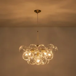 Funky Cluster Clear Faceted Glass Orb Bubble Chandelier