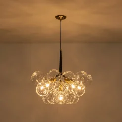 Funky Cluster Clear Faceted Glass Orb Bubble Chandelier