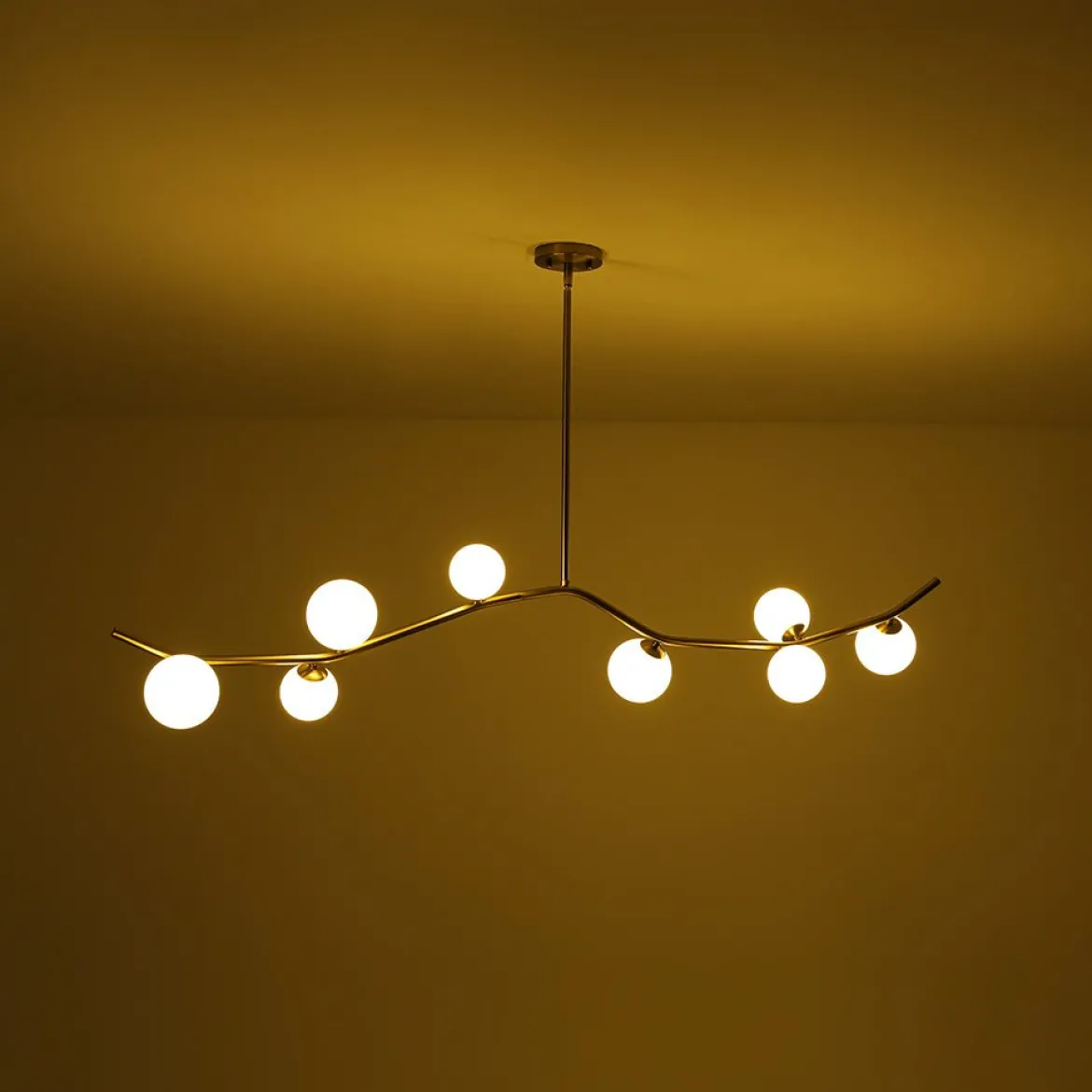 Funky Curved White Glass Bubble Linear Island Chandelier