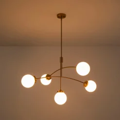 Funky 5-Light Seesaw Arched Arm Glass Globe Semi Flush Chandelier