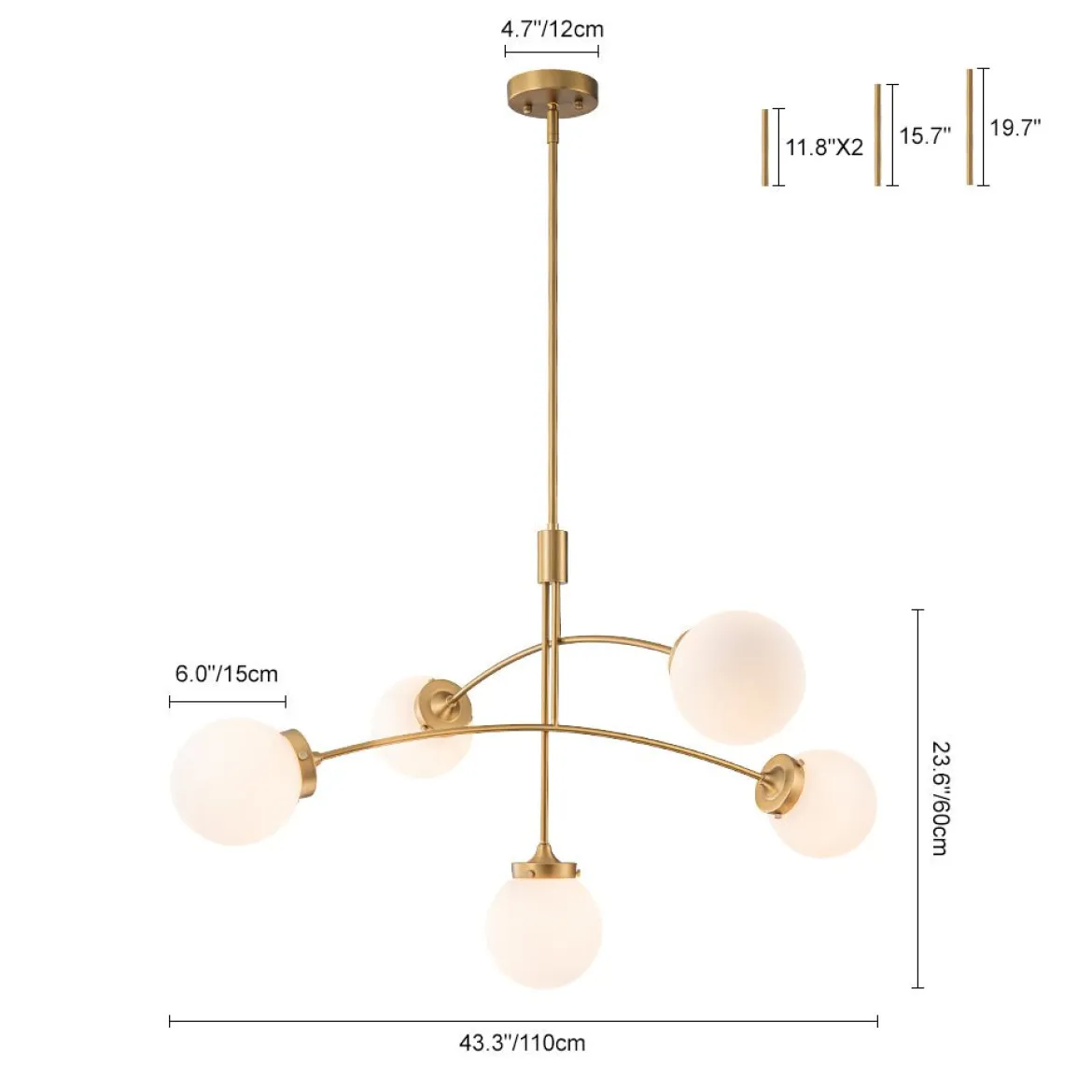 Funky 5-Light Seesaw Arched Arm Glass Globe Semi Flush Chandelier
