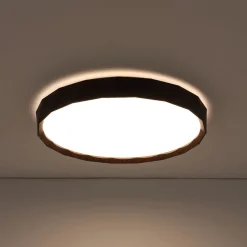 Geometric Wood Style Dimmable LED Flush Mount Light