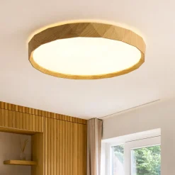 Geometric Wood Style Dimmable LED Flush Mount Light