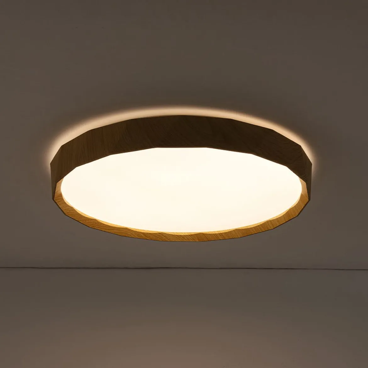 Geometric Wood Style Dimmable LED Flush Mount Light