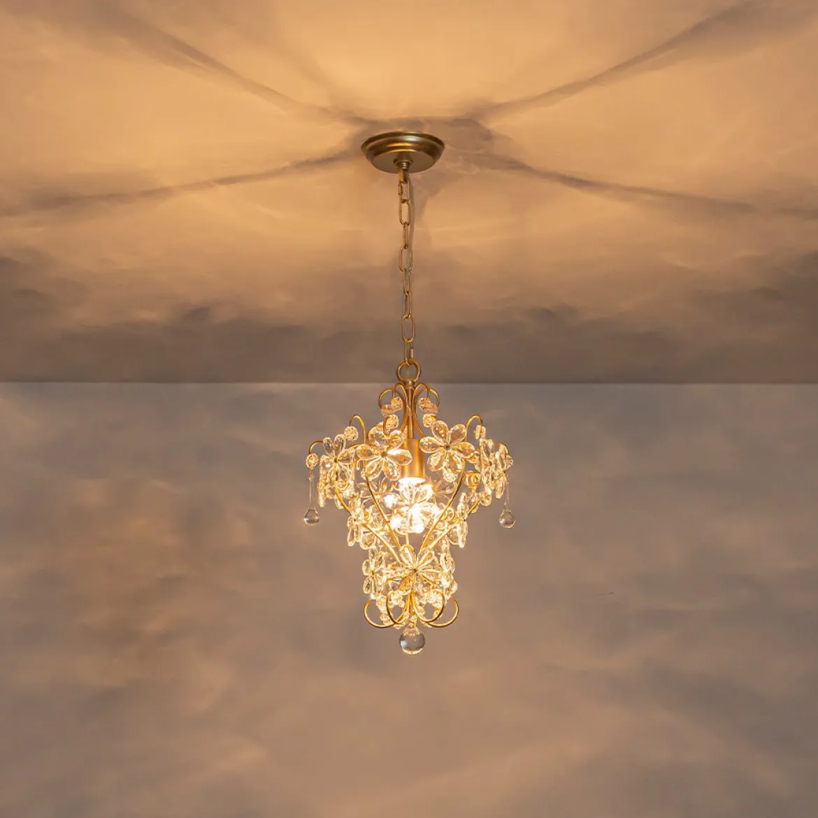 Glam Bloom Floral Crystal Accented Cage Pendant Light