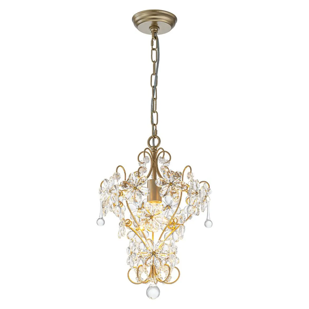 Glam Bloom Floral Crystal Accented Cage Pendant Light