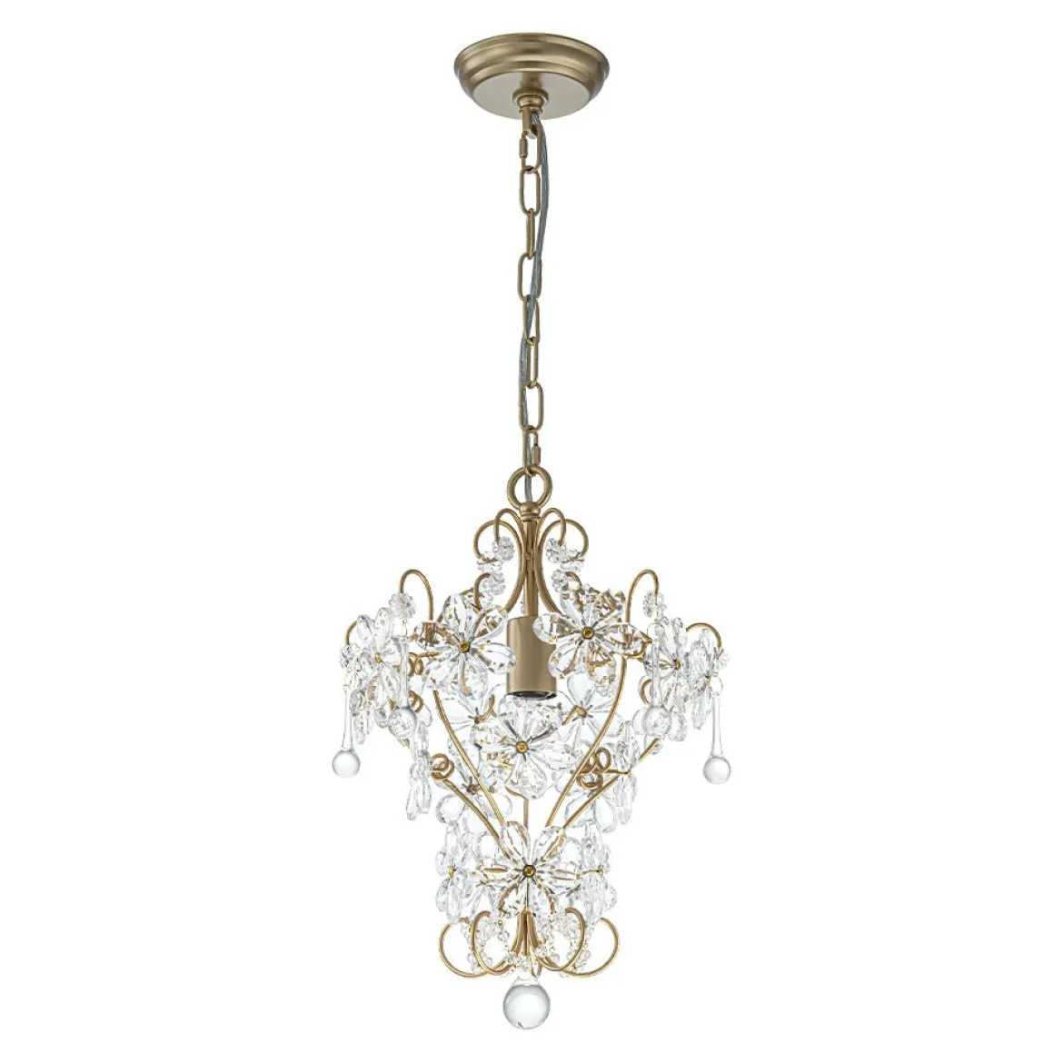 Glam Bloom Floral Crystal Accented Cage Pendant Light
