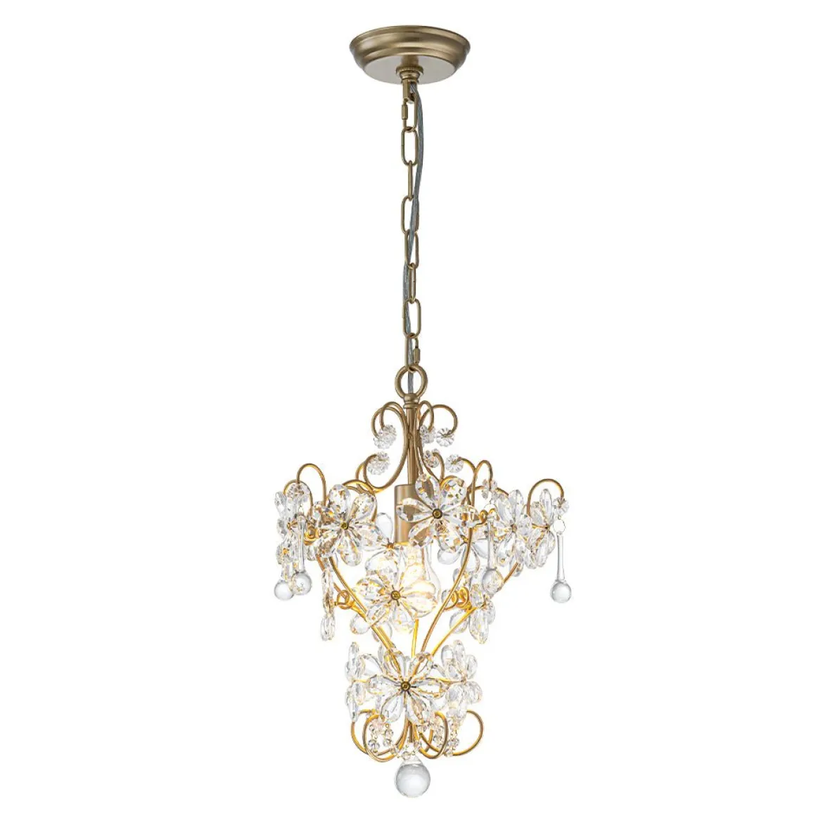 Glam Bloom Floral Crystal Accented Cage Pendant Light