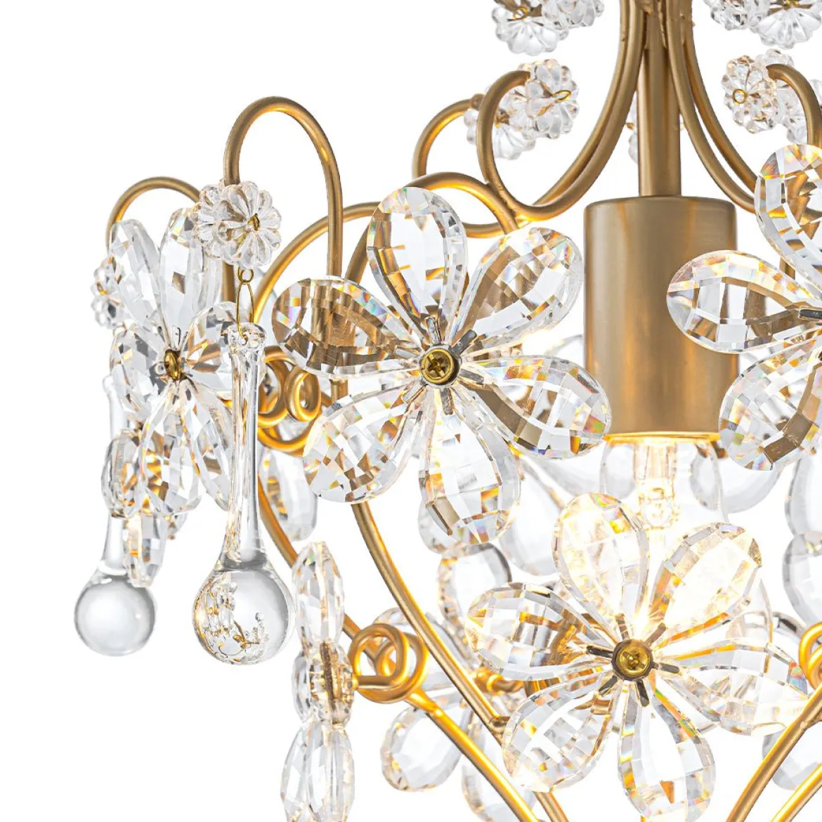Glam Bloom Floral Crystal Accented Cage Pendant Light