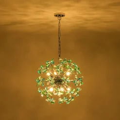 Glam Bloom Green Blue Crystal Flower Dandelion Chandelier