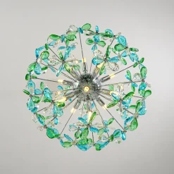 Glam Bloom Green Blue Crystal Flower Dandelion Chandelier