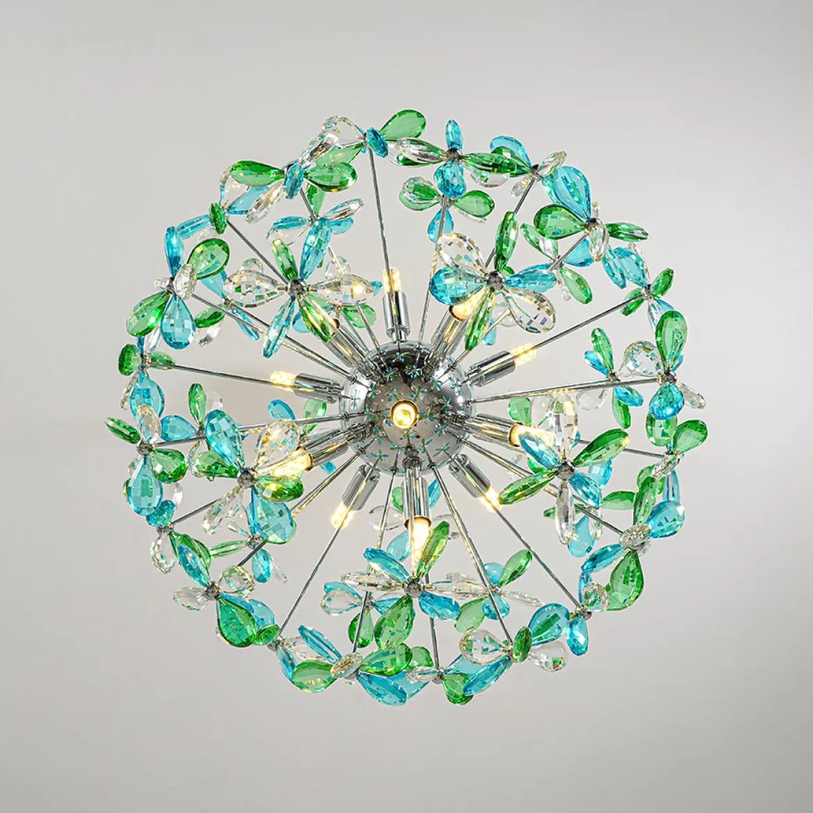 Glam Bloom Green Blue Crystal Flower Dandelion Chandelier