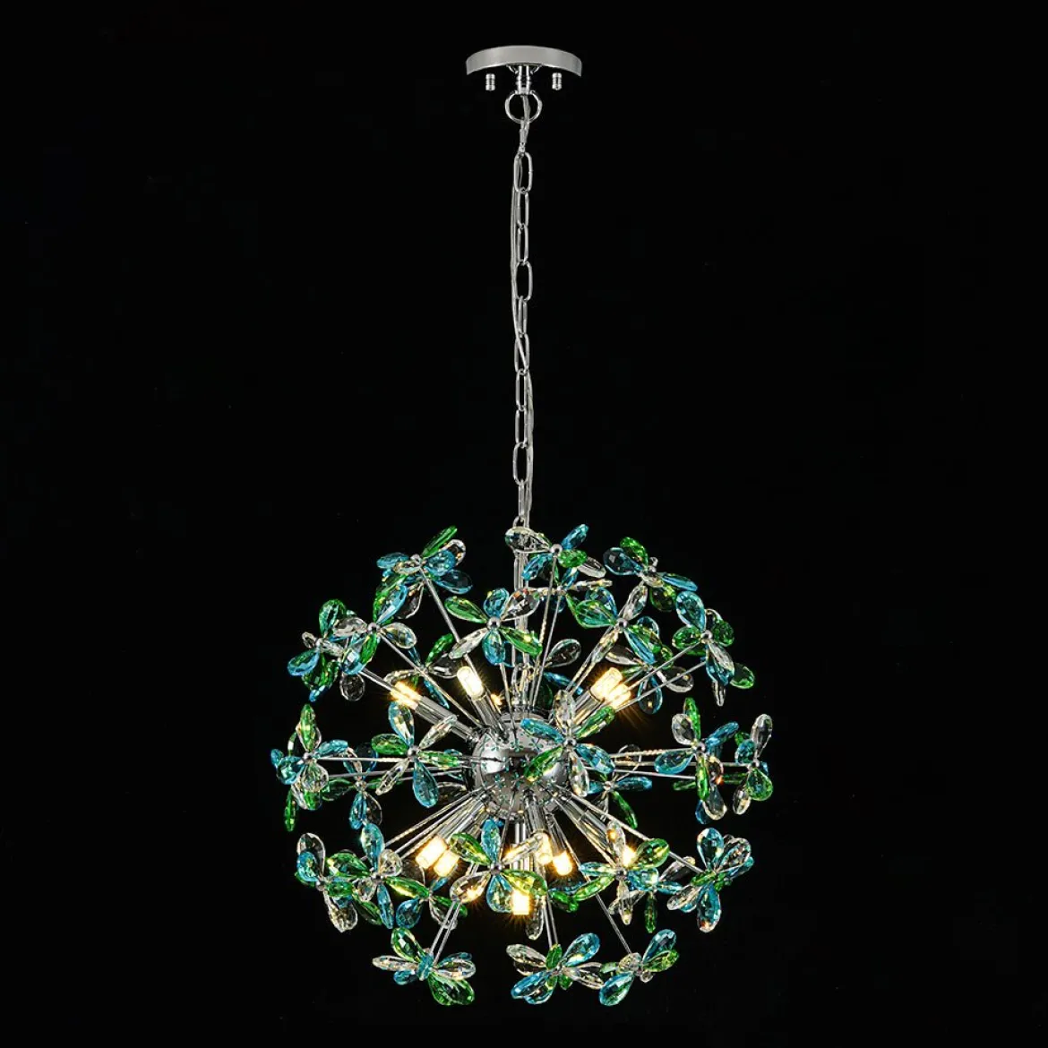 Glam Bloom Green Blue Crystal Flower Dandelion Chandelier
