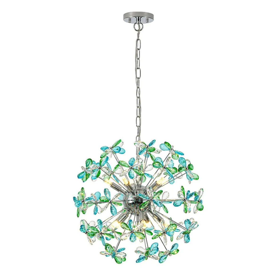 Glam Bloom Green Blue Crystal Flower Dandelion Chandelier