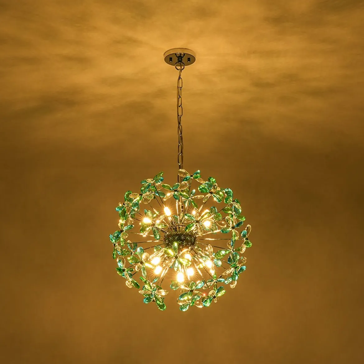 Glam Bloom Green Blue Crystal Flower Dandelion Chandelier