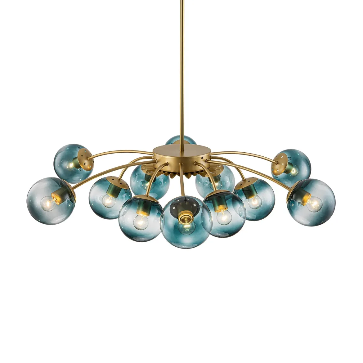 Glam Bloom 12-Light Blue Glass Bubble Semi Flush Chandelier