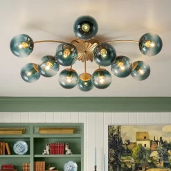 Glam Bloom 12-Light Blue Glass Bubble Semi Flush Chandelier