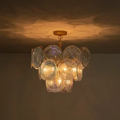 Glam Blue Iridescent Swirl Glass Round Tiered Chandelier