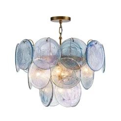 Glam Blue Iridescent Swirl Glass Round Tiered Chandelier