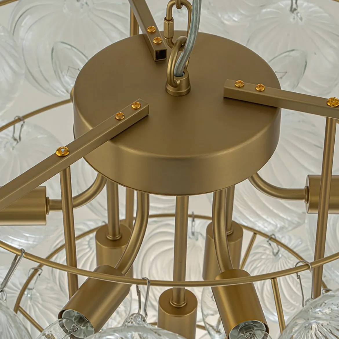 Glam Brass Cluster Ribbed Glass Globe Bubble Chandelier