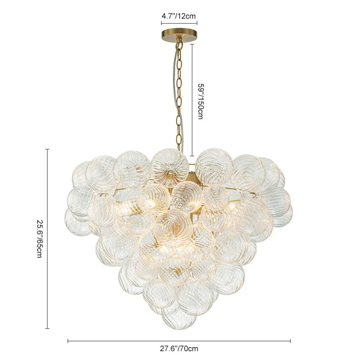 Glam Brass Cluster Ribbed Glass Globe Bubble Chandelier