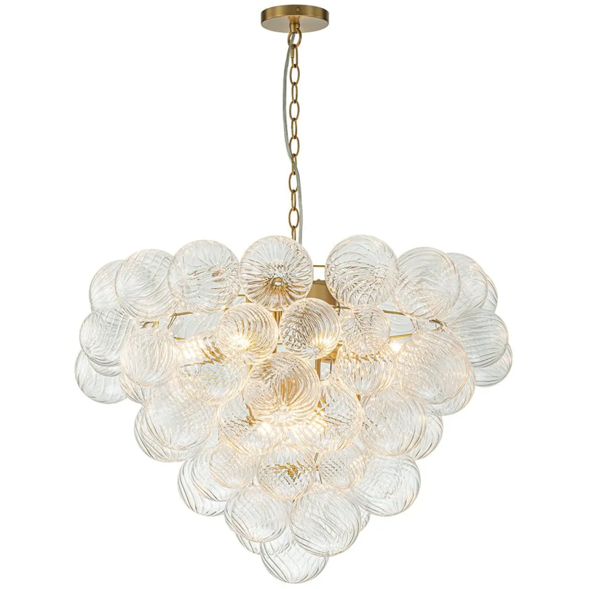 Glam Brass Cluster Ribbed Glass Globe Bubble Chandelier