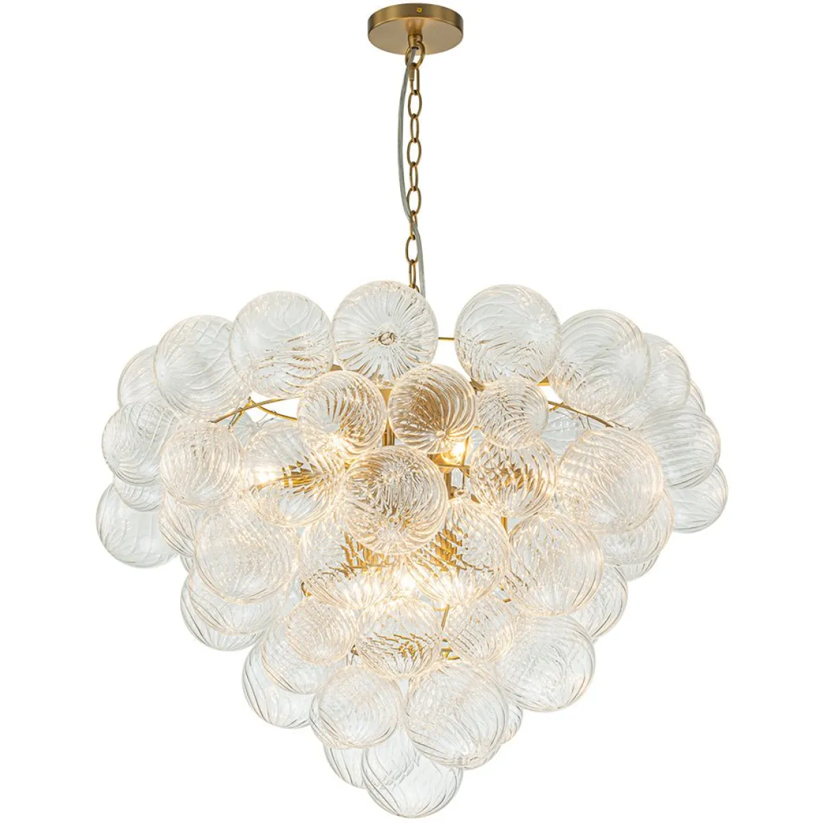 Glam Brass Cluster Ribbed Glass Globe Bubble Chandelier