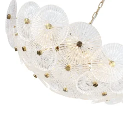 Glam Brass Ribbed Glass Floral Round Basket Chandelier