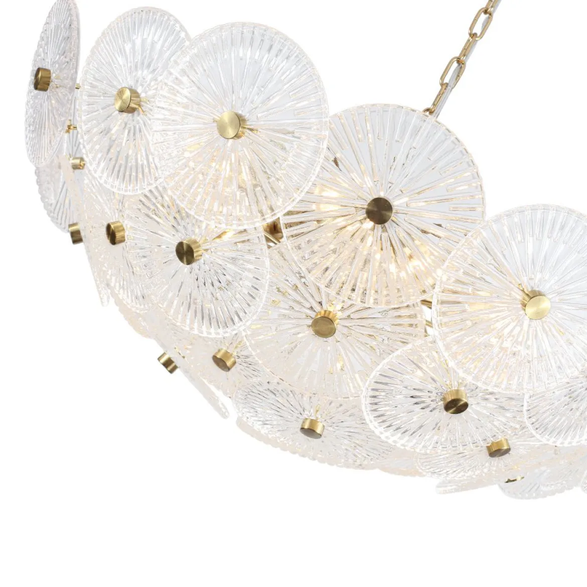 Glam Brass Ribbed Glass Floral Round Basket Chandelier