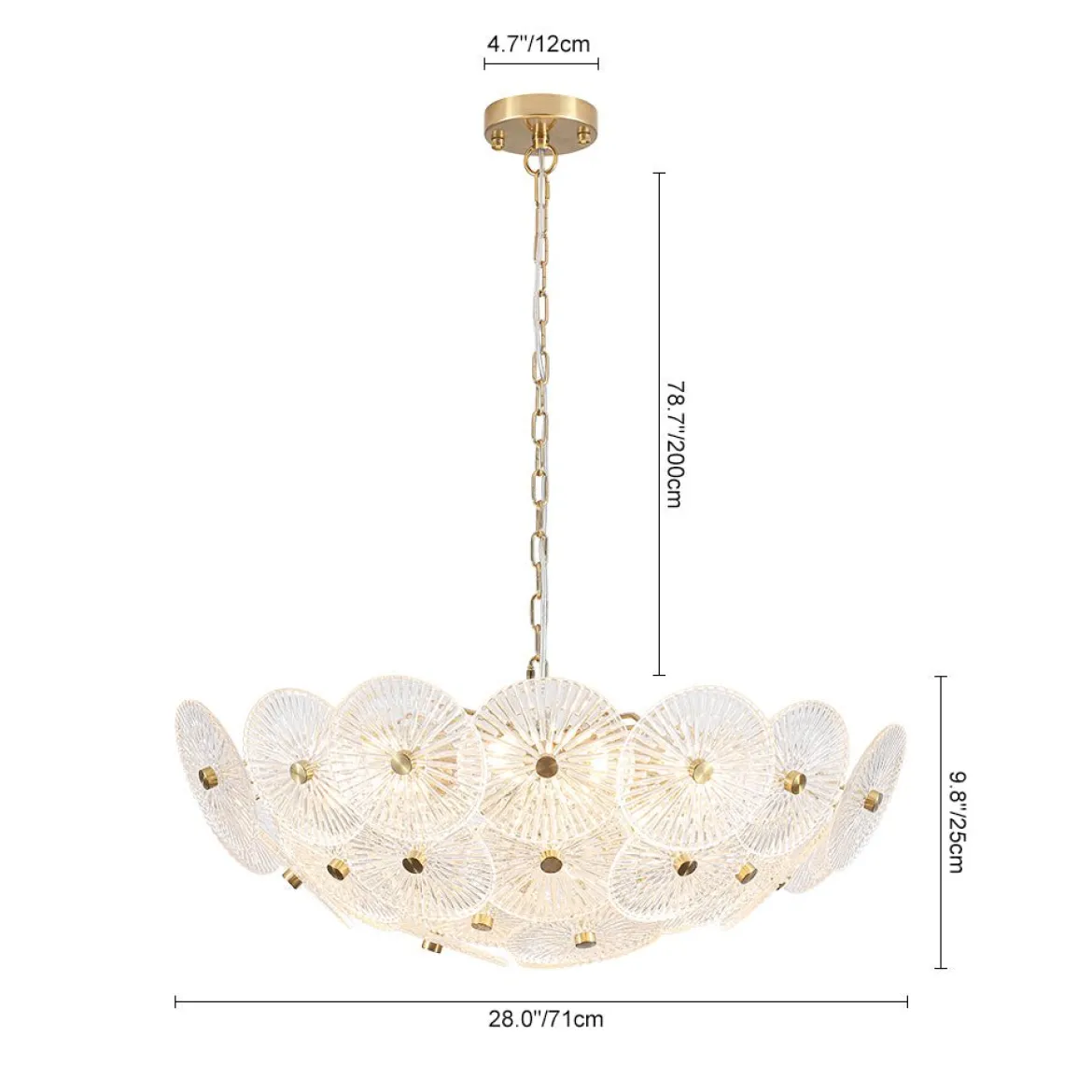 Glam Brass Ribbed Glass Floral Round Basket Chandelier