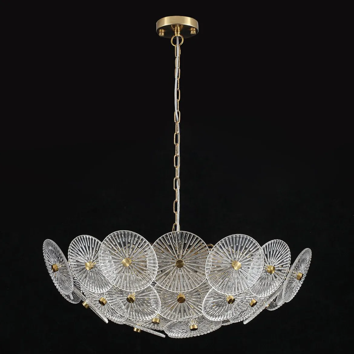 Glam Brass Ribbed Glass Floral Round Basket Chandelier