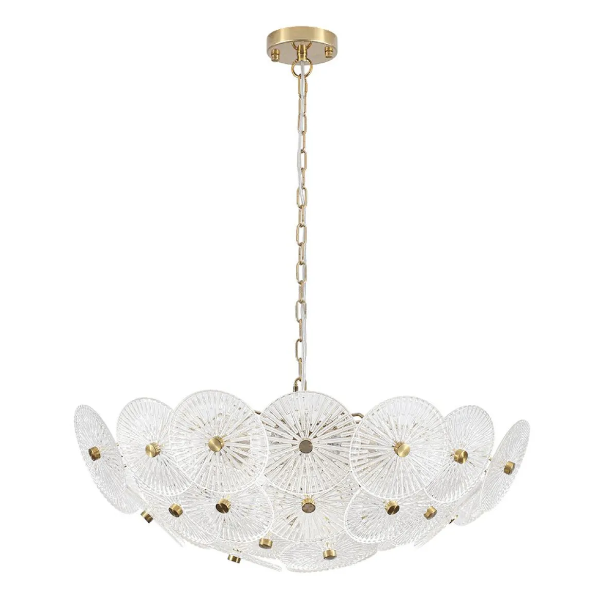 Glam Brass Ribbed Glass Floral Round Basket Chandelier