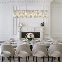 Glam Chrome Dazzle Crystal Rectangle Cage Island Chandelier