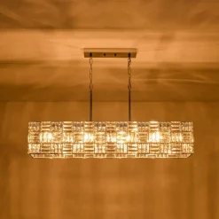 Glam Chrome Dazzle Crystal Rectangle Cage Island Chandelier