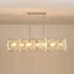 Glam Chrome Dazzle Crystal Rectangle Cage Island Chandelier