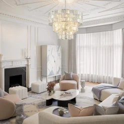 Glam Chrome Spark Cut Crystal Tiered Round Chandelier