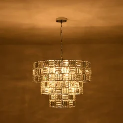 Glam Chrome Spark Cut Crystal Tiered Round Chandelier
