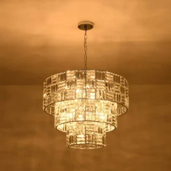 Glam Chrome Spark Cut Crystal Tiered Round Chandelier
