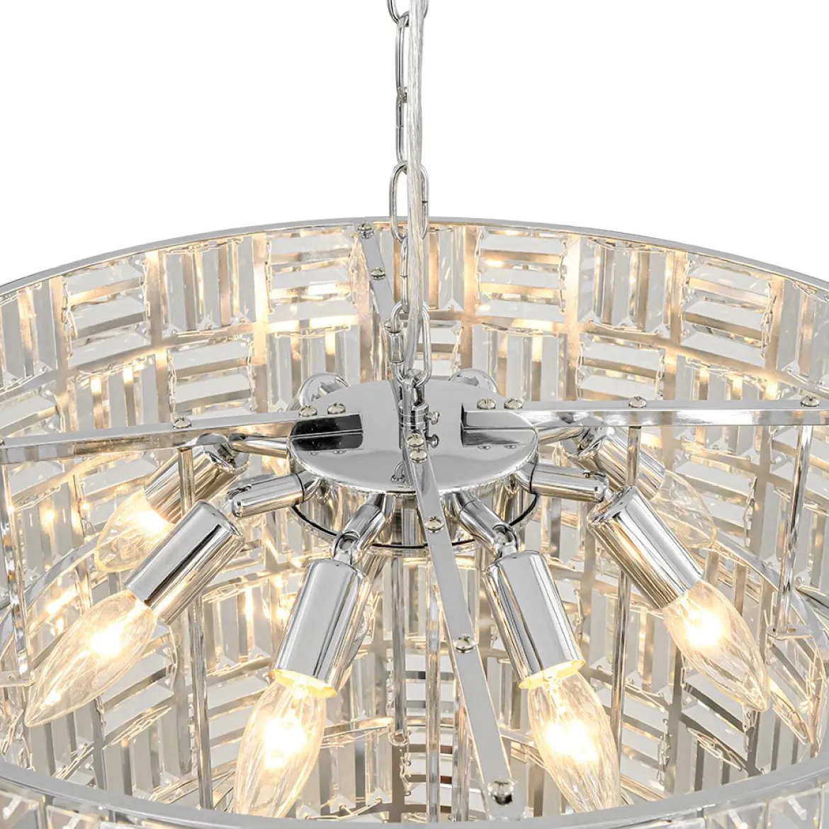 Glam Chrome Spark Cut Crystal Tiered Round Chandelier