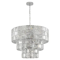 Glam Chrome Spark Cut Crystal Tiered Round Chandelier