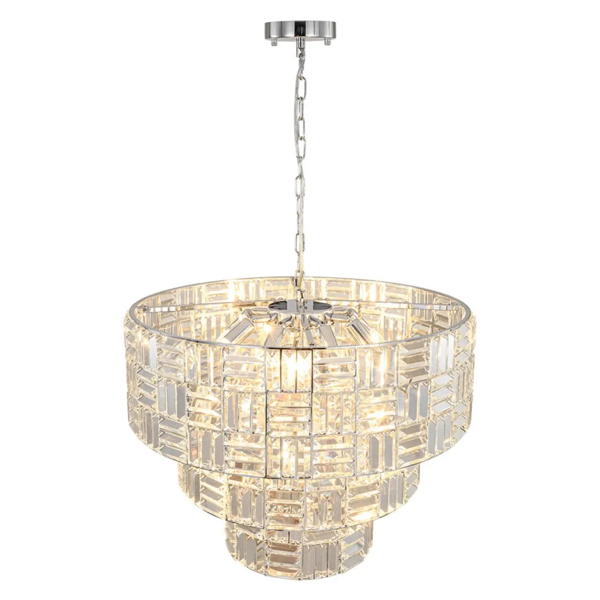 Glam Chrome Spark Cut Crystal Tiered Round Chandelier