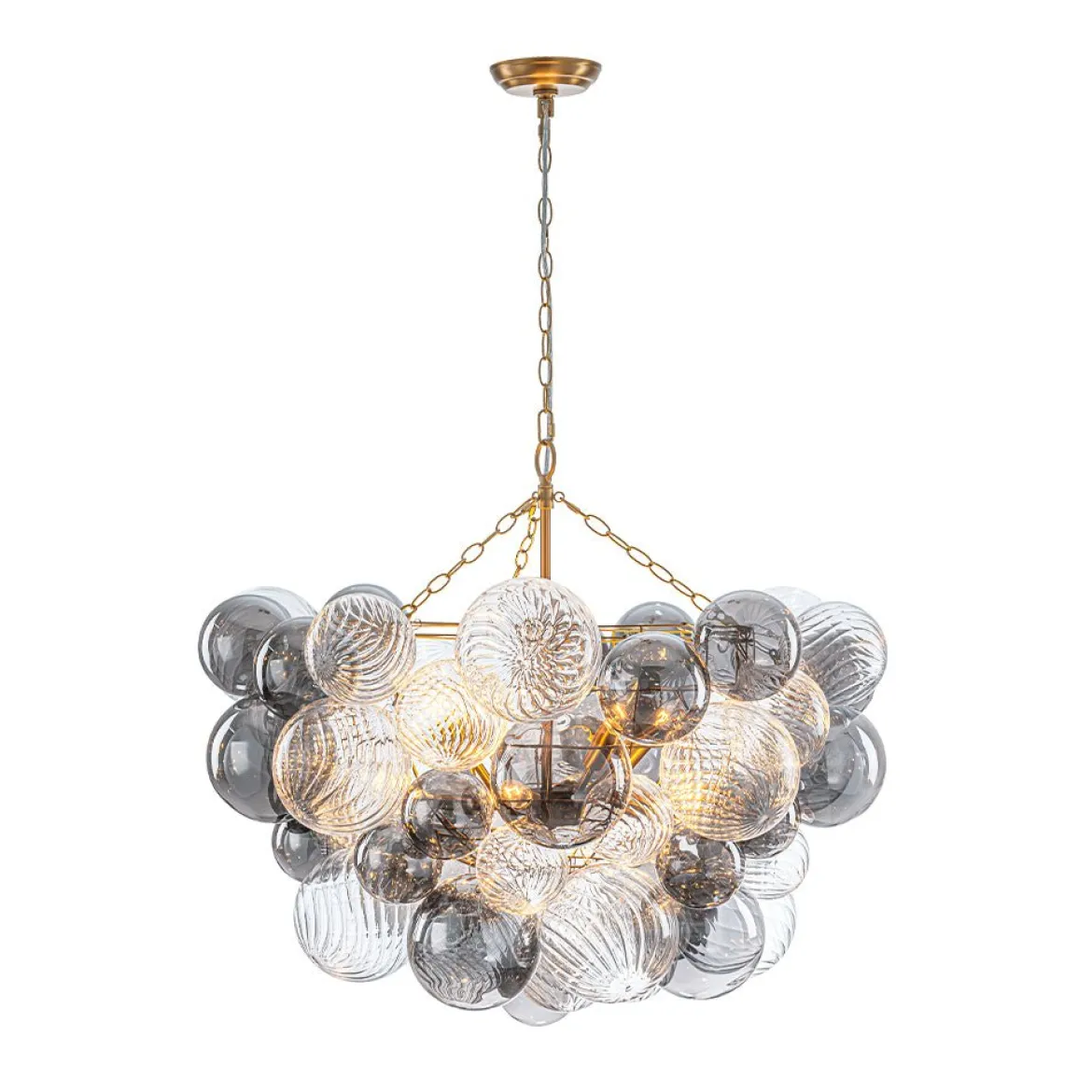 Glam Cluster Ribbed Smoked Glass Globe Bubble Chandelier