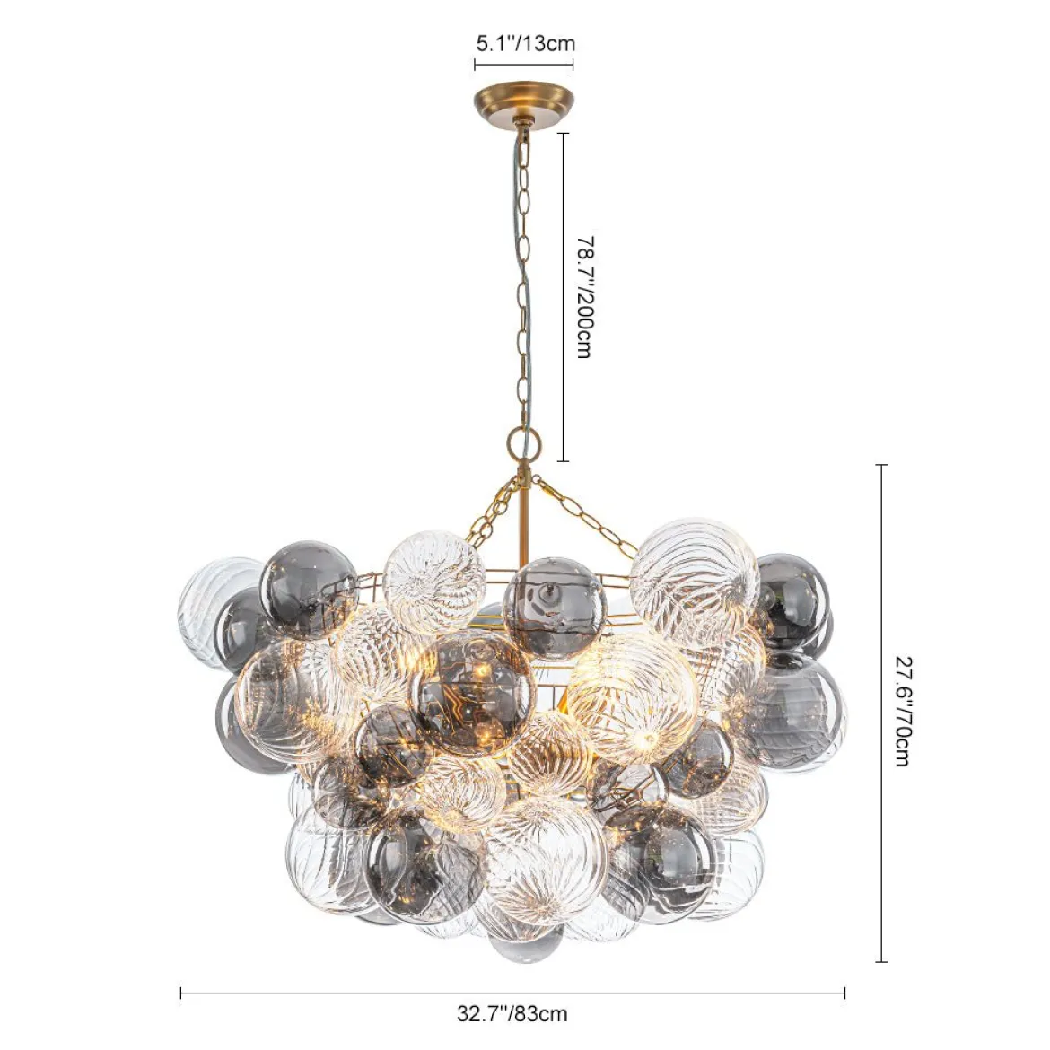 Glam Cluster Ribbed Smoked Glass Globe Bubble Chandelier