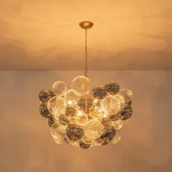 Glam Cluster Ribbed Smoked Glass Globe Bubble Chandelier