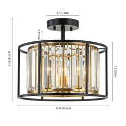Glam Crystal Drum Round Semi Flush Ceiling Light