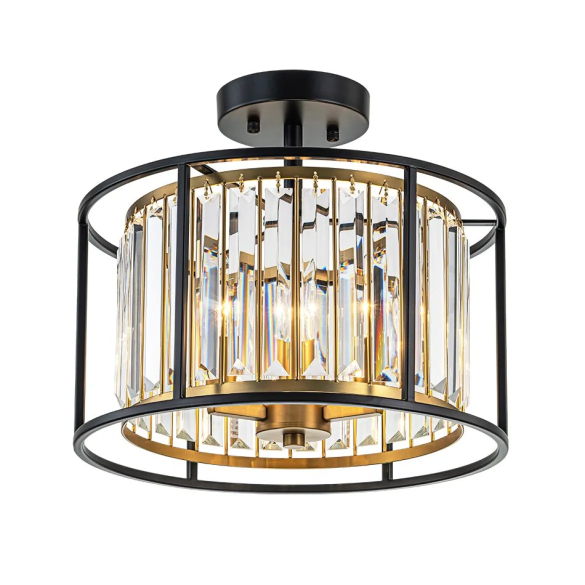 Glam Crystal Drum Round Semi Flush Ceiling Light
