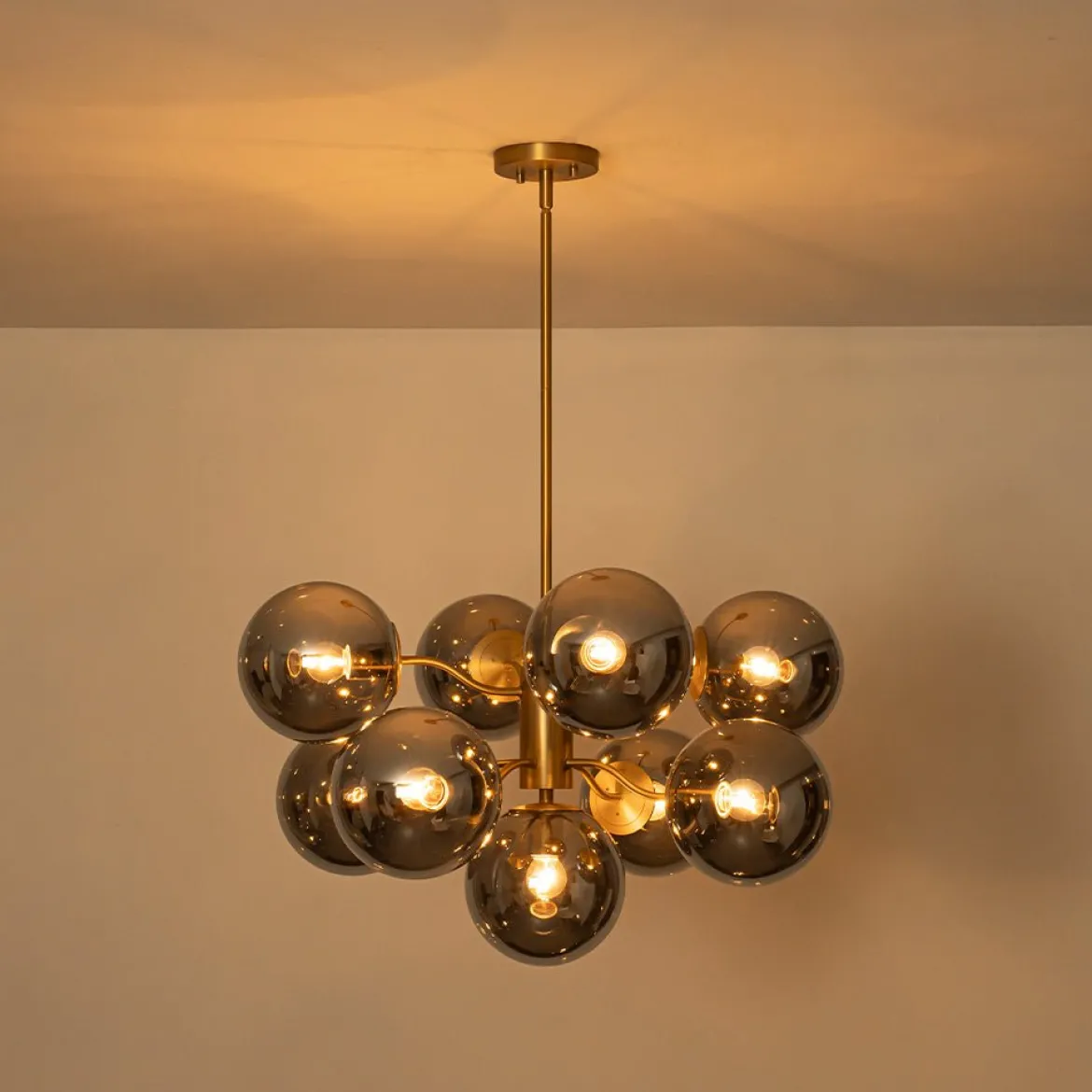 Glam Dark Pearl Smoked Glass Globe Bubble Sputnik Chandelier