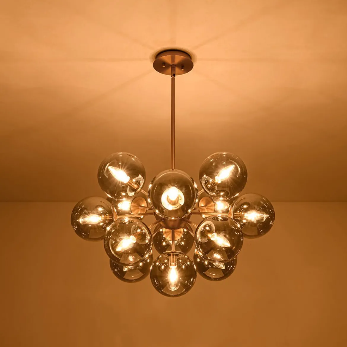 Glam Dark Pearl Sputnik Smoked Glass Bubble Chandelier Light Fixture